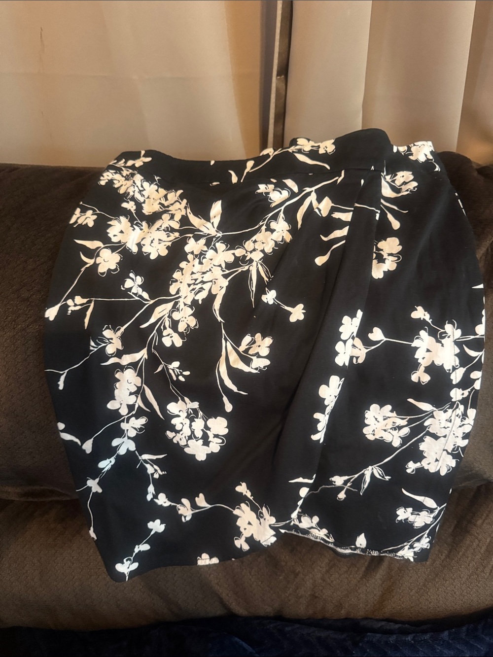 Black and White Floral A-Line Skirt